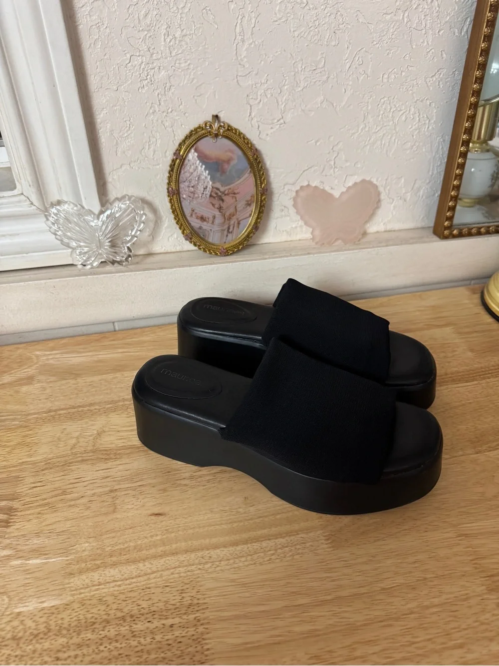 Maurices Black Platform Slide Sandals Size 8 Y2K Chunky Minimalist Wedge Slides